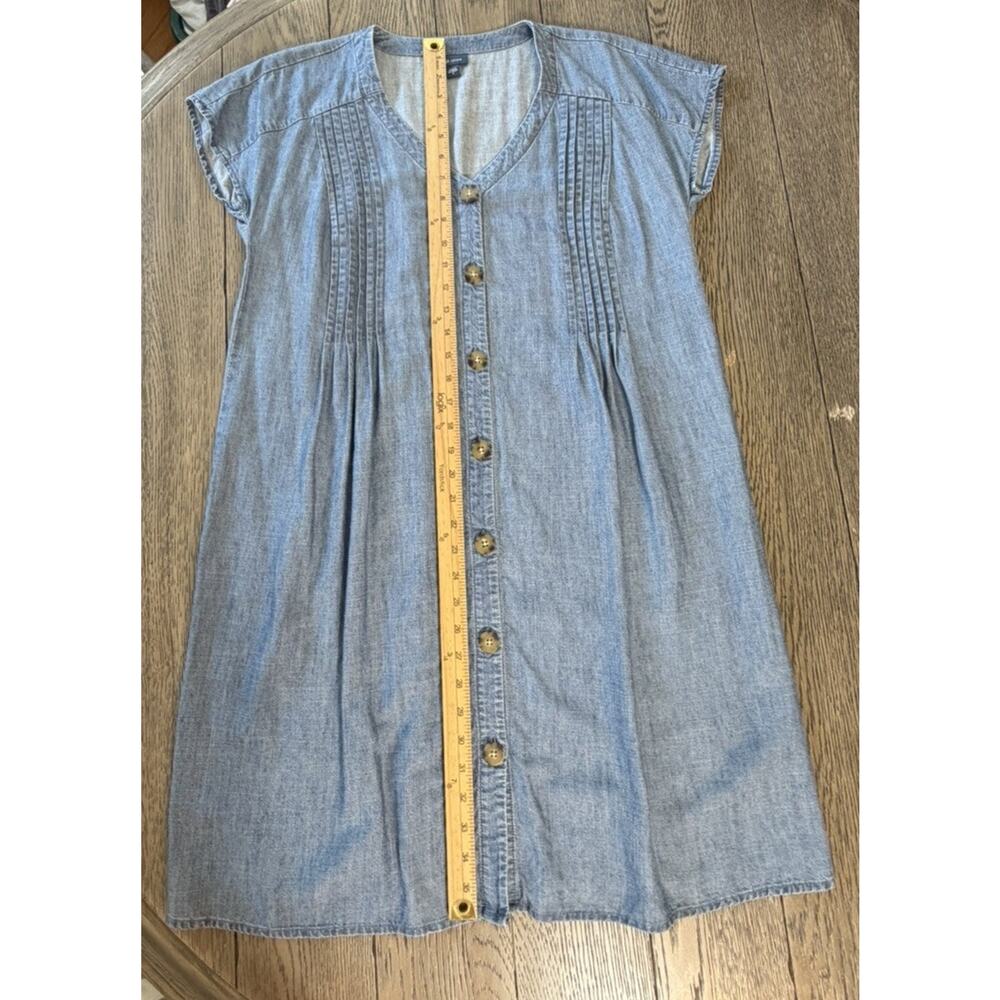J. Jill Women’s Denim Shirt Dress Blue Button Front Short Sleeve Pintuck Small - Picture 5 of 13